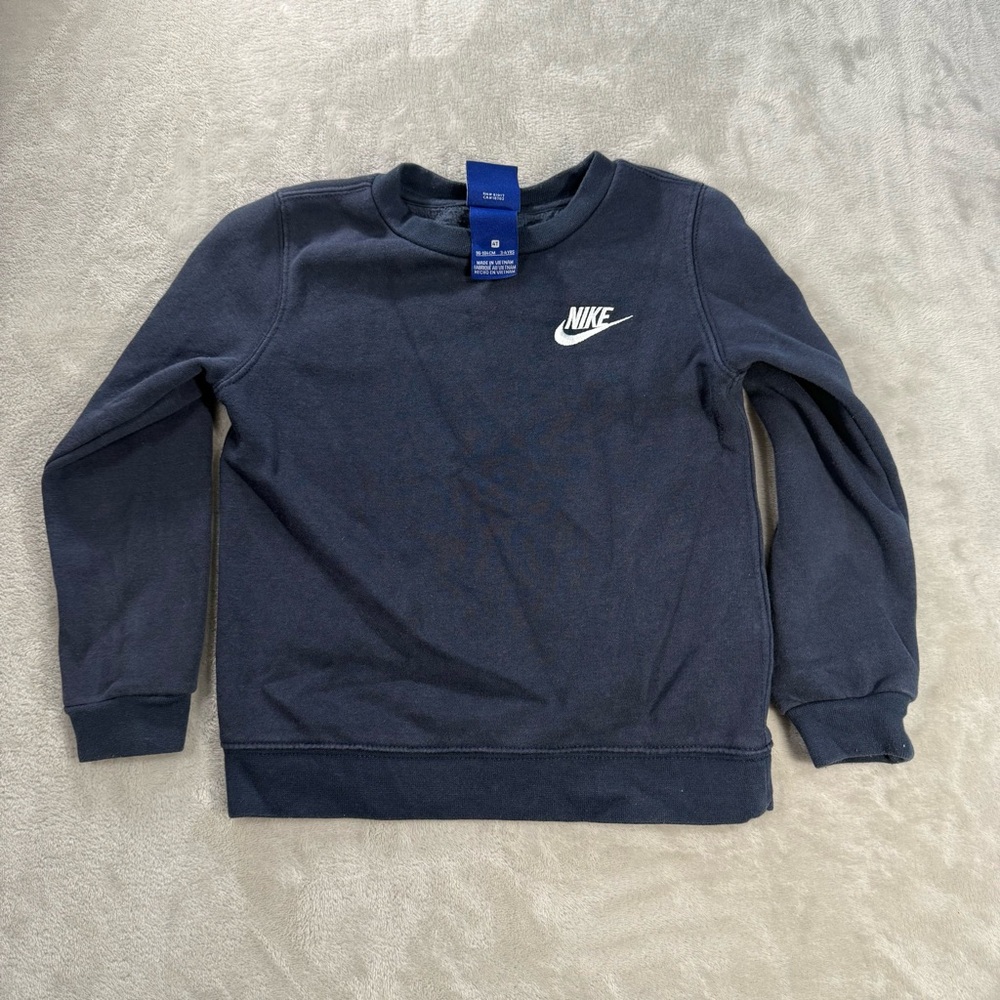 Nike Small Swoosh Sweatrshirt Crewneck Kids Sz 4T Dark Blue